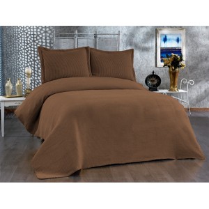 Cuvertura EVIUM pentru pat dublu cu 2 fete de perna, Maro