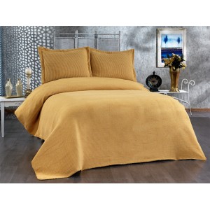 Cuvertura EVIUM pentru pat dublu cu 2 fete de perna, Mustar