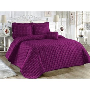Cuvertura Brodata pat dublu cu 3 fete de perna, mov