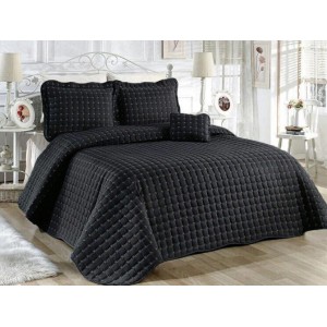 Cuvertura Brodata pat dublu cu 3 fete de perna, negru cod CVS8