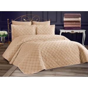 Set LUXURY 3 piese Cuvertura Brodata Catifea si 2 fete de perna CPS40