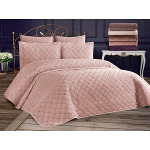 Set LUXURY 3 piese Cuvertura Brodata Catifea si 2 fete de perna CPS42