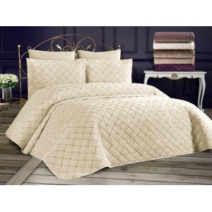 Set LUXURY 3 piese Cuvertura Brodata Catifea si 2 fete de perna CPS46