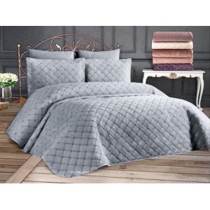 Set LUXURY 3 piese Cuvertura Brodata Catifea si 2 fete de perna CPS47