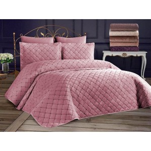 Set LUXURY 3 piese Cuvertura Brodata Catifea si 2 fete de perna CPS45