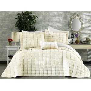 Set LUXURY 4 piese Cuvertura Brodata Catifea si 3 fete de perna CPS31