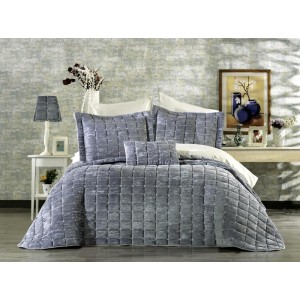 Set LUXURY 4 piese Cuvertura Brodata Catifea si 3 fete de perna CPS32