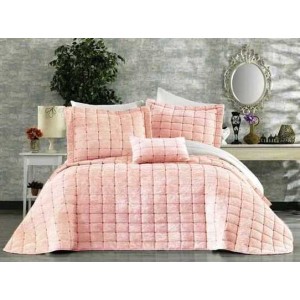 Set LUXURY 4 piese Cuvertura Brodata Catifea si 3 fete de perna CPS33