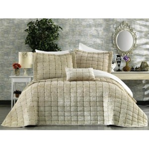 Set LUXURY 4 piese Cuvertura Brodata Catifea si 3 fete de perna CPS34