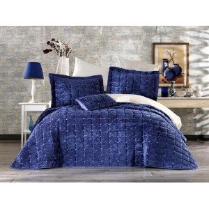 Set LUXURY 4 piese Cuvertura Brodata Catifea si 3 fete de perna CPS35