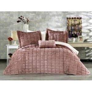 Set LUXURY 4 piese Cuvertura Brodata Catifea si 3 fete de perna CPS30