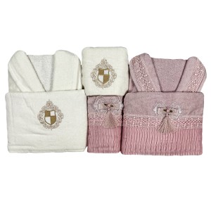 Set baie Lux Family Bumbac, Broderie si Dantela Crem-Lila