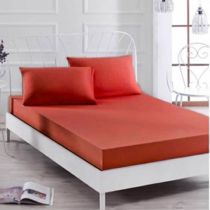 Husa saltea 160x200cm, 2 fete de perne 50x70cm, cu elastic, Bumbac Jersey, Caramiziu