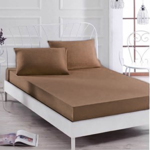 Husa saltea 160x200cm, 2 fete de perne 50x70cm, cu elastic, Bumbac Jersey, Maro