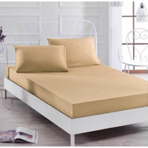 Husa saltea 160x200cm, 2 fete de perne 50x70cm, cu elastic, Bumbac Jersey, Bej