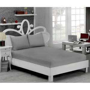 Husa saltea 160x200cm, 2 fete de perne 50x70cm, cu elastic, Bumbac Jersey, Gri