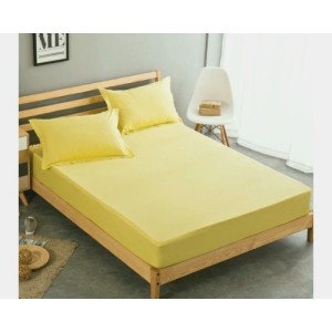 Husa saltea 160x200cm, 2 fete de perne 50x70cm, cu elastic, Bumbac Jersey, Galben