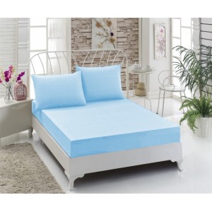 Husa saltea 160x200cm, 2 fete de perne 50x70cm, cu elastic, Bumbac Jersey, Bleu
