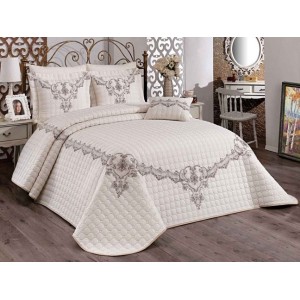 Set LUXURY 4 piese Cuvertura bumbac cu dantela si 3 fete de perna, TAC Crem