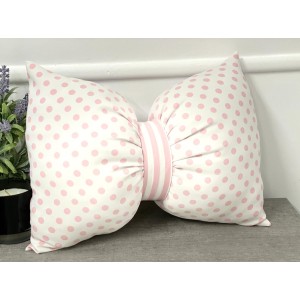 Perna funda decorativa cu buline mari alb-roz si dungi AFC27