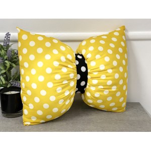 Perna funda decorativa cu buline galben mustar-negru-alb cod AFC39