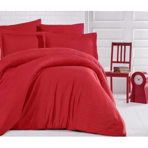 Lenjerie pat matrimonial, Damasc Gros,  4 piese, Ralex Pucioasa, ROSU