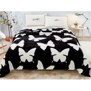 Patura pufoasa cocolino 200x230cm, 240gr/m, negru, fluturi