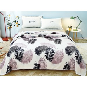 Patura pufoasa cocolino 200x230cm, 240gr/m, alb, gri, frunze