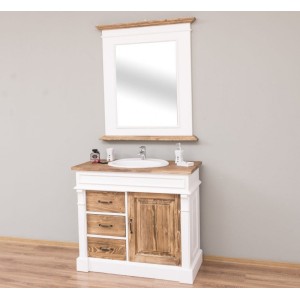 Dulap baie, lemn masiv, cu 3 sertare si 1 usa + oglinda, chiuveta inclusa