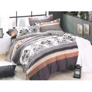 Lenjerie pat dublu,  FINET, 6 piese, Crem-Gri, model clasic