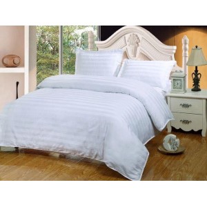 Lenjerie HoReCa, pat dublu, Damasc Deluxe, 4 piese, alb