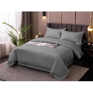 Lenjerie HoReCa, pat dublu, Damasc Deluxe, 4 piese, gri