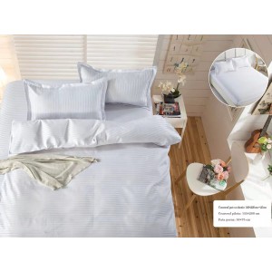 Lenjerie HoReCa, pat single, Damasc Deluxe, 4 piese, alb