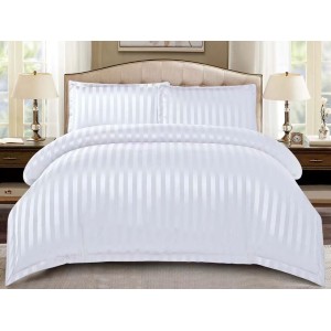 Lenjerie HoReCa, pat dublu, Damasc Finetat Deluxe cu Elastic, 4 piese, Alb