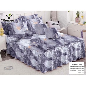 Lenjerie pat dublu,  FINET, 6 piese, cu VOLANASE, Gri, forme geometrice