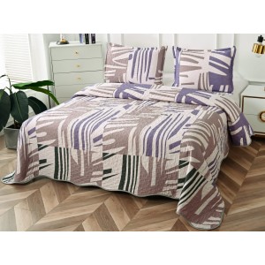 Cuvertura pat dublu din Bumbac Satinat Superior, 3 PIESE, Crem-Multicolor, model clasic