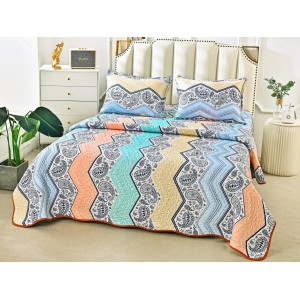 Cuvertura pat dublu din Bumbac Satinat Superior, 3 PIESE, Multicolor, Zig Zag