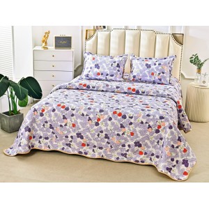 Cuvertura pat dublu din Bumbac Satinat Superior, 3 PIESE, Mov, flori