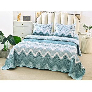 Cuvertura pat dublu din Bumbac Satinat Superior, 3 PIESE, Bleu-Turquoise, abstract