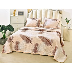 Cuvertura pat dublu din Bumbac Satinat Superior, 3 PIESE, Bej, pene