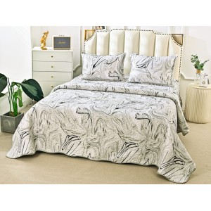 Cuvertura pat dublu din Bumbac Satinat Superior, 3 PIESE, Gri-Negru, abstract