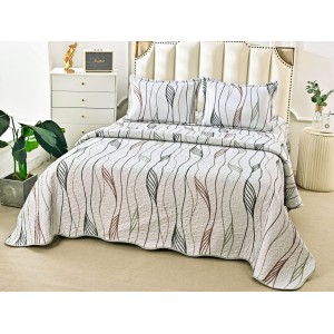 Cuvertura pat dublu din Bumbac Satinat Superior, 3 PIESE, Gri-Bej, abstract