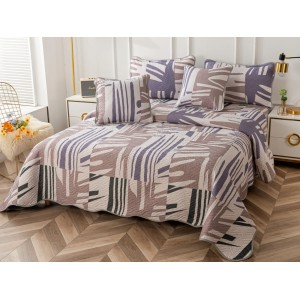 Cuvertura pat dublu din Bumbac Finet, 5 PIESE, Crem-Multicolor, model clasic