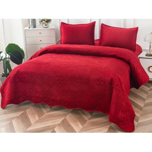 Cuvertura pat dublu, 3 piese, Catifea Matlasata, 230x250cm, Bordo