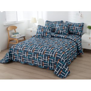 Cuvertura pat dublu din Bumbac Finet, 5 PIESE, Multicolor, dungi