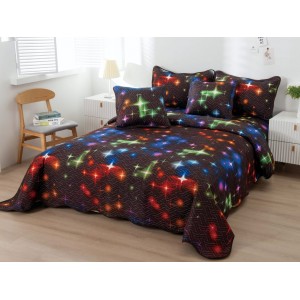 Cuvertura pat dublu din Bumbac Finet, 5 PIESE, Multicolor, stelute