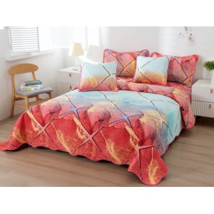 Cuvertura pat dublu din Bumbac Finet, 5 PIESE, Multicolor, abstract, forme geometrice