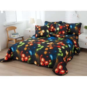 Cuvertura pat dublu din Bumbac Finet, 5 PIESE, Multicolor, luminite