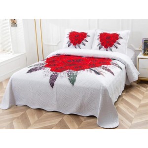 Cuvertura pat dublu, din bumbac tip finet, Identica cu Poza, 3 PIESE, Rosu, trandafiri