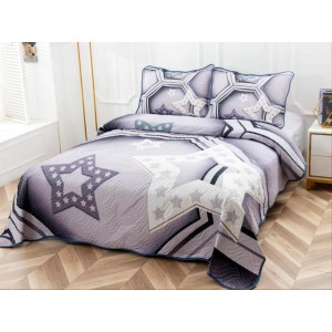 Cuvertura pat dublu, din bumbac tip finet, Identica cu Poza, 3 PIESE, Gri, stelute